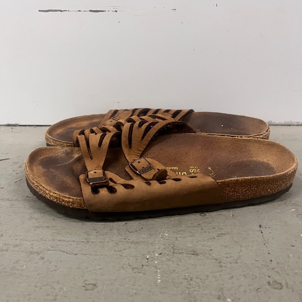 Birkenstock Granada Sandals Unisex M6/W8 Brown Leather Open Toe Slip On Slide - Picture 5 of 8